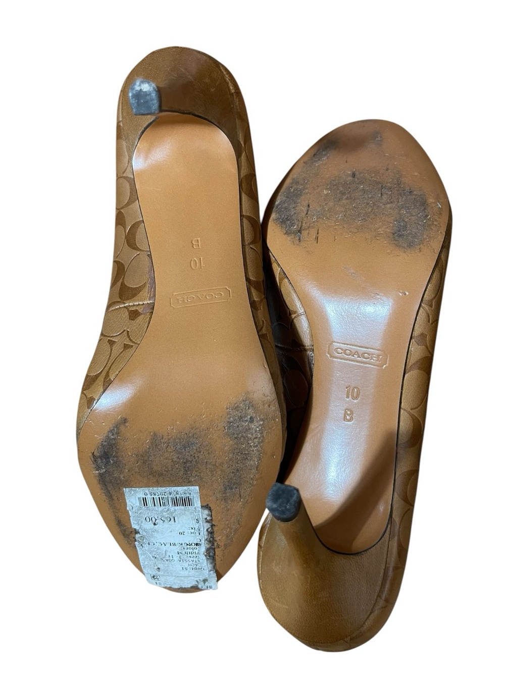 Coach Nataasha Signature Monogram Heels Tan Leather Pumps Size 10B Classic Work - Picture 11 of 12
